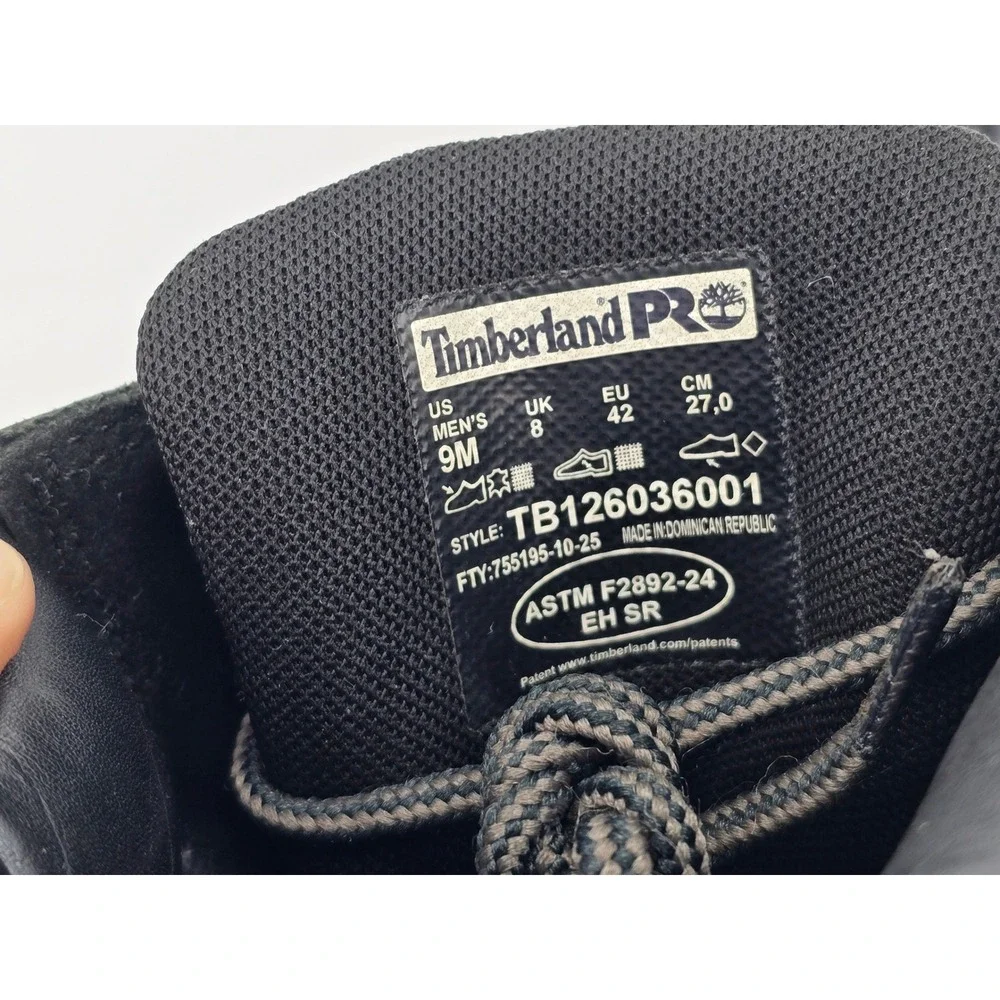 Timberland PRO Direct Attach Work Boots Mens 9 Black Leather Soft Toe -Good